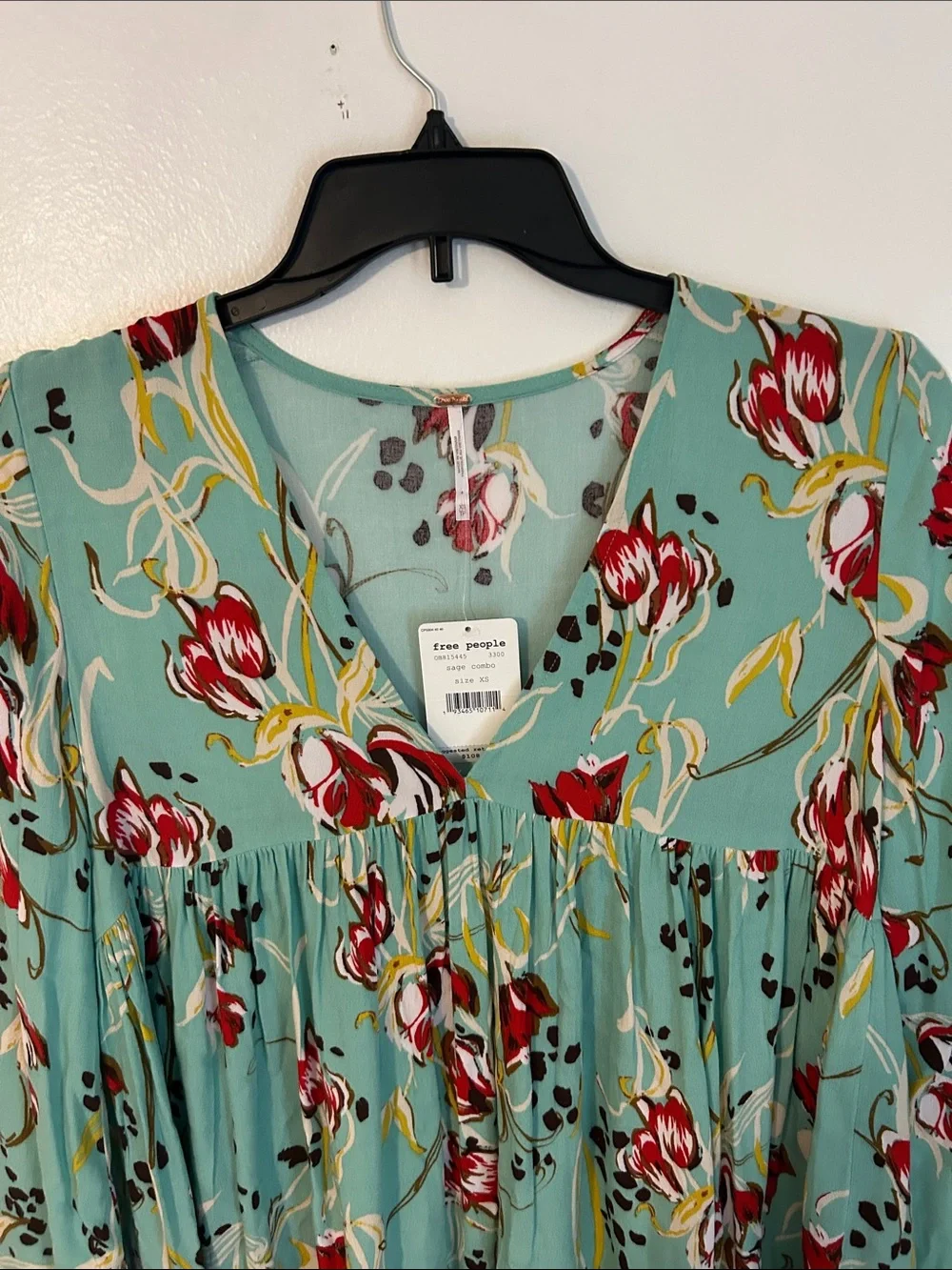 Free People Sage Bella Boho Floral V-Neck Swing Tunic Size XS